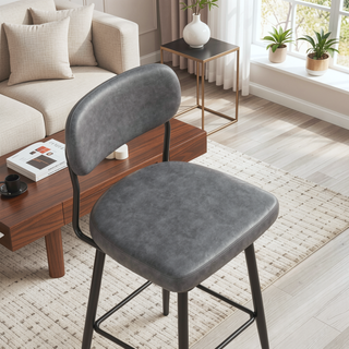Sunvega 360 Degree Rotating Bar Stool Set of 2 with Soft Leather Cushions and Iron Brackets