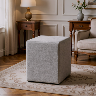 Sunvega Upholstered Nightstand with Two Drawers in Grey Linen Look Fabric