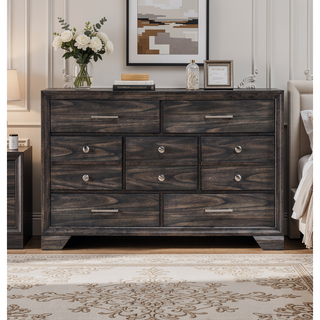 Sunvega Contemporary Dark Wood Finish Nightstand with Two Drawers and Metal Knobs