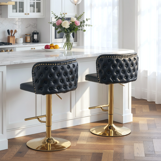 Sunvega Swivel Barstools with Tufted Back, Adjustable Seat Height and Chrome Base for Kitchen Island, Set of 2