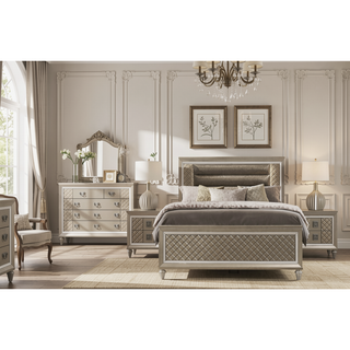 Sunvega Glamorous Champagne Finish Nightstand with 2 Dovetail Drawers and Beveled Mirror Trim