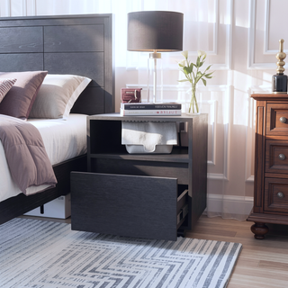 Sunvega Duncan Nightstand with Top Open Shelf and Large Drawer on Casters