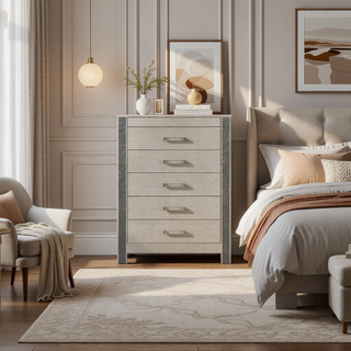 Sunvega Silver Nightstand with Spacious Drawers and Hidden Jewelry Compartment