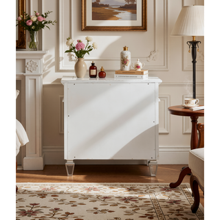 Sunvega Mirrored Finish Nightstand with 2 Storage Drawers and Wooden Frame