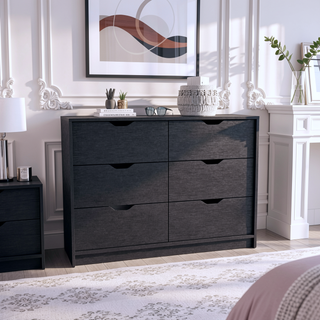 Sunvega Black Dresser with 4 Large Drawers and 2 Bottom Cabinets for Storage