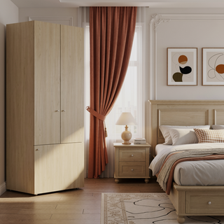 Sunvega Macadamia Wood Closet System with 3 Doors and 5 Shelves for Bedroom
