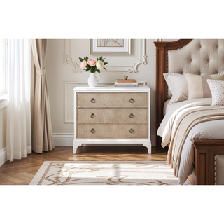 Sunvega White Hall Chest with 3 Storage Drawers and Cane Fronts