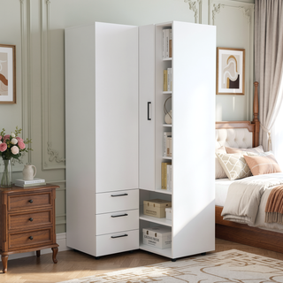 Sunvega Space-Saving Corner Armoire for Bedroom with Multiple Storage Compartments