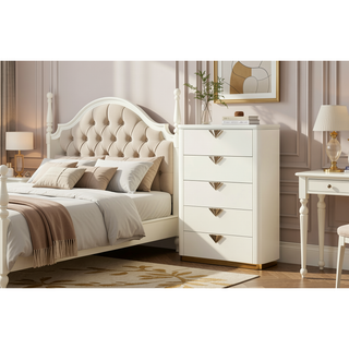 Sunvega Sleek High Gloss Modern Rounded Design Five Spacious Drawers Chest