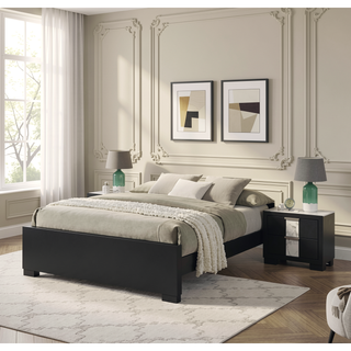 Sunvega Black and White Finish Nightstand with Two Drawers and Metal Knobs