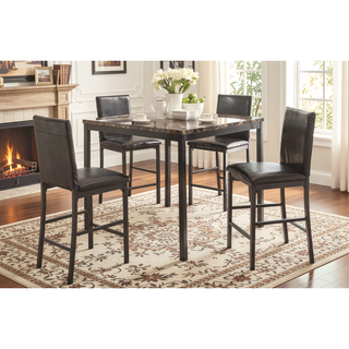 Sunvega Brown Faux Marble Table Top with Black Metal Frame Dining Table