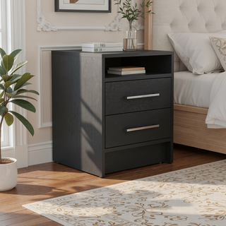 Sunvega White Modern Nightstand with Two Drawers and Shelf for Bedroom