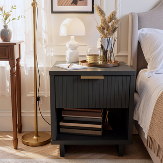 Sunvega Modern Contemporary Glam Nightstand with Gold Steel Handles for Bedroom