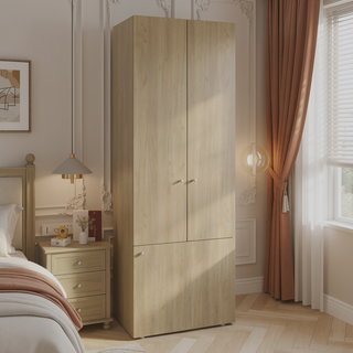 Sunvega Macadamia Wood Closet System with 3 Doors and 5 Shelves for Bedroom