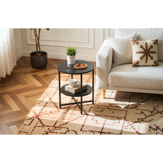 Sunvega Small Round Side Table with 2 Tiers for Bedroom Living Room Farmhouse
