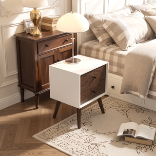 Sunvega Mid Century Modern White Night Stand with 2 Drawers for Bedroom