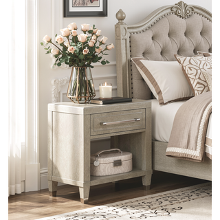 Sunvega Light Oak Finish Nightstand with Charging Ports Drawer and Shelf