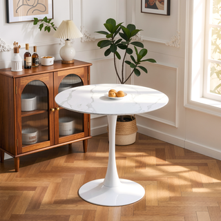 Sunvega Modern Round Dining Table with MDF Top and Sturdy Steel Base for Kitchen