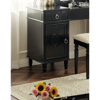 Sunvega Silver Color Rubber Wood Vanity Set with Stool and Open Up Mirror Storage