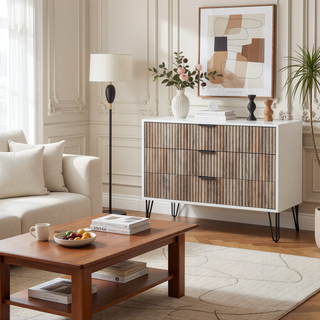 Sunvega Modern Glam Dresser with Gold Metal Handles and Splayed Legs for Bedroom