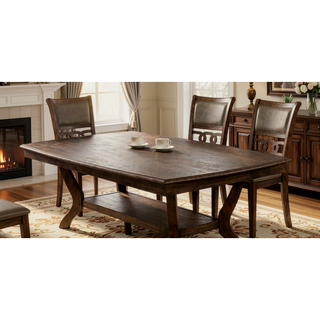 Sunvega Modern Natural Tone Dining Table with Open Lower Shelf for Kitchen