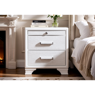 Sunvega White Finish Nightstand with Two Bottom Drawers and Dovetail Joints