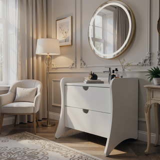 Sunvega Mid-Century Modern White Nightstand with Two Spacious Drawers