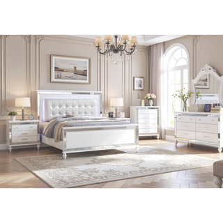 Sunvega Sterling Mirror Framed 5-Drawer Chest in White with Metallic Finish