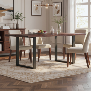 Sunvega Handcrafted Dark Walnut Acacia Wood Dining Table with Metal Legs