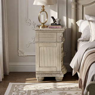 Sunvega Glamorous Vintage Nightstand with Marble Top and Three Drawers
