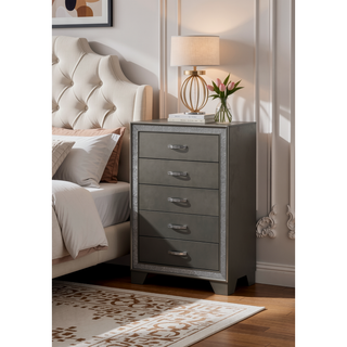 Sunvega Contemporary Nightstand with Sparkling Accent Band and Two Drawers