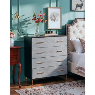 Sunvega Modern Nightstand with Patterned Drawer Fronts and Three Spacious Storage Drawers