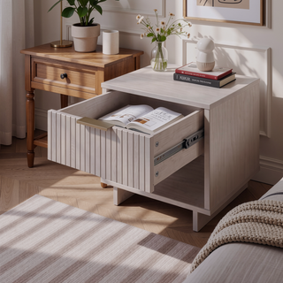 Sunvega Modern Contemporary Glam Nightstand with Gold Steel Handles for Bedroom