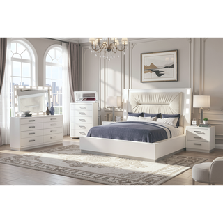 Sunvega Milky White Wood Nightstand with Crystal Bling Diamond Hardware