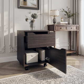 Sunvega Ethan Open Shelves Nightstand With Door For Bedroom Storage In Black