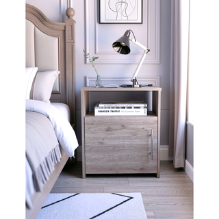 Sunvega Nightstand with Single Door Cabinet and Shelf for Bedroom Living Room