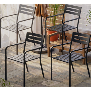 Sunvega Set of 4 Stackable Patio Dining Chairs with Ergonomic Armrests and Powder-Coated Metal Frame