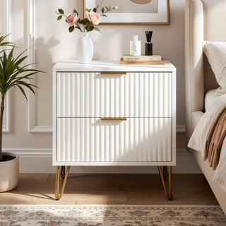 Sunvega Modern Glam Nightstand with Gold Metal Handles and Splayed Legs for Bedroom