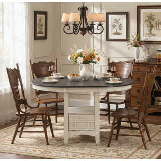 Sunvega Antique White and Rosy Brown Finish Counter Height Dining Table with Extension Leaf