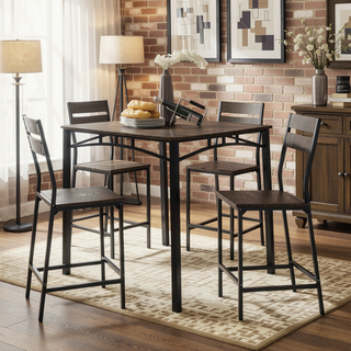 Sunvega Transitional Industrial 5pc Counter Height Dining Set With Square Table