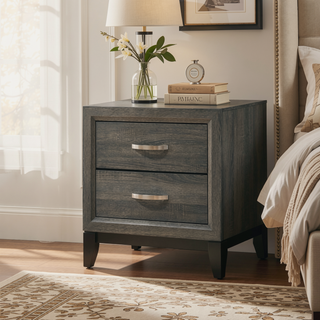 Sunvega Weathered Gray Finish Two Drawer Nightstand with Metal Handle
