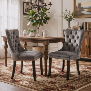 Sunvega High Back Velvet Dining Chairs with Tufted Upholstery and Nailhead Trim