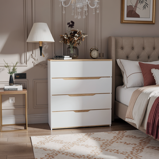 Sunvega White and Light Oak Four Drawer Dresser with Spacious Storage