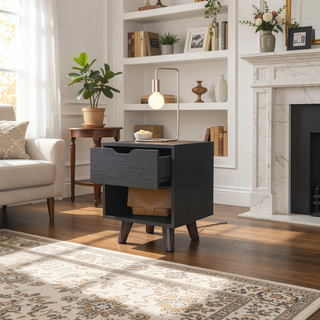 Sunvega Modern Nightstand with Spacious Drawer and Open Shelf on Chic Wooden Legs