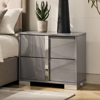 Sunvega Light Taupe Modern Nightstand with Chrome Legs and Vertical Handles for Bedroom