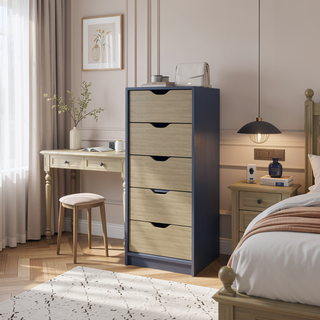 Sunvega Bennett Dresser with One Drawer and Five Shelves in Alby Blue and Natural Oak