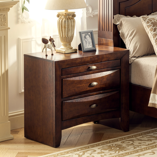 Sunvega Cherry Solid Wood Contemporary Nightstand with 2-Drawers and Nickel Knob Pulls
