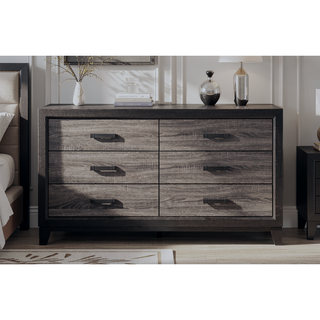 Sunvega Two-Tone Dark Gray and Black Queen Size Bed with Wood Inlay
