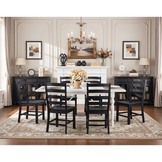 Sunvega White Finish Farmhouse Aesthetic Dining Table Seating for 6