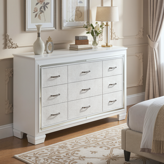 Sunvega Silver Faux Alligator Embossed Nightstand with 2 Dovetail Drawers and LED Lighting